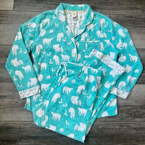 Munki Munki Bamboo Cotton Polar Bear Blue Womens Pajamas Soft Colorful Pattern - Picture 1 of 8